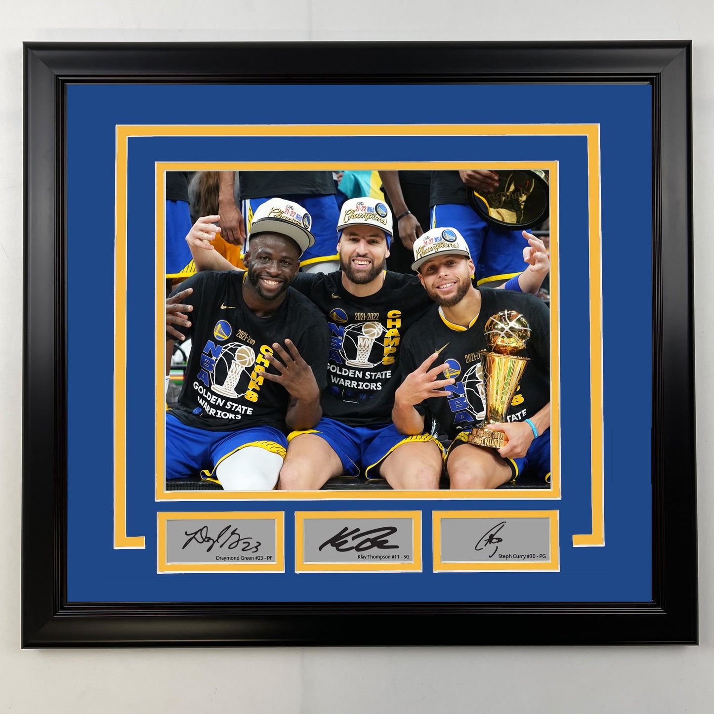 Framed Draymond Green, Klay Thompson and Steph Curry Facsimile Laser Engraved Signatures Golden State Warriors 19x21 Basketball Photo