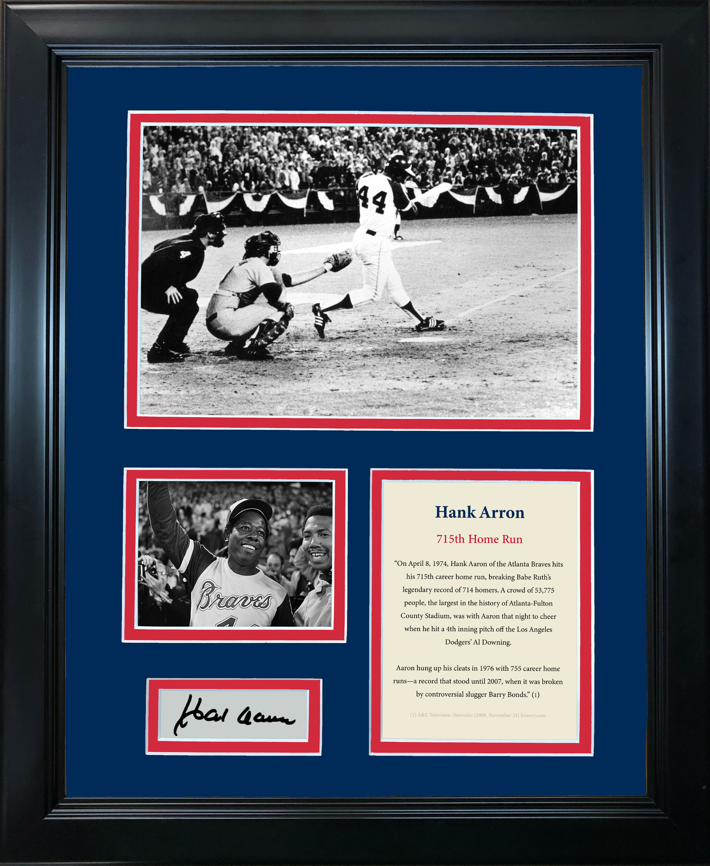 Framed Hank Aaron 715th Home Run Facsimile Laser Engraved Signature Auto Atlanta Braves Baseball 11"x14" Photo Sig Collage
