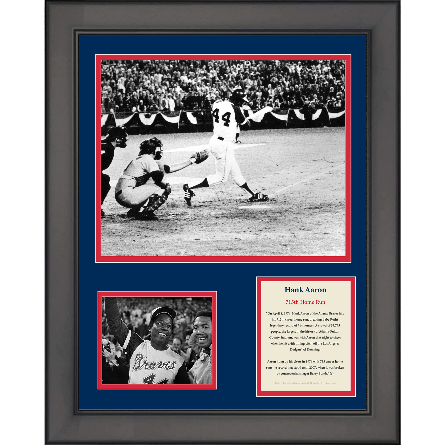Framed Hank Aaron 715th Home Run Atlanta Braves Baseball 11"x14" Three Photo Collage