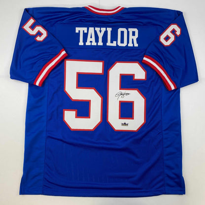 Facsimile Autographed Lawrence Taylor New York Blue Reprint Laser Auto Football Jersey Size Men's XL