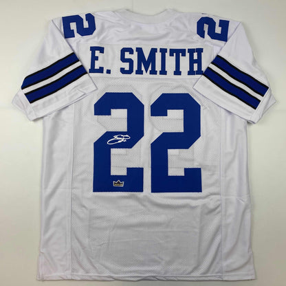 Facsimile Autographed Emmitt Smith Dallas White Reprint Laser Auto Football Jersey Size Men's XL