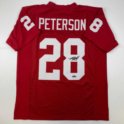Facsimile Autographed Adrian Peterson Oklahoma Red Reprint Laser Auto College Football Jersey Size Men's XL