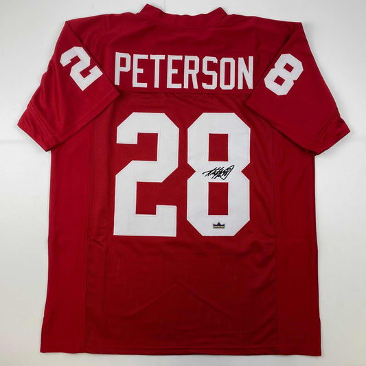 Facsimile Autographed Adrian Peterson Oklahoma Red Reprint Laser Auto College Football Jersey Size Men's XL