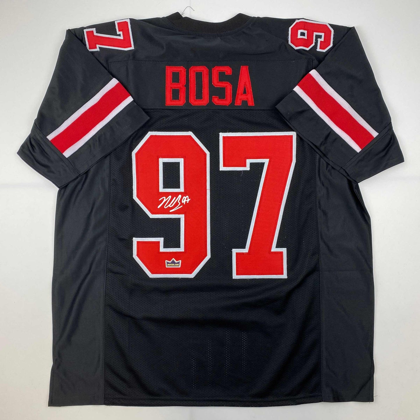 Facsimile Autographed Nick Bosa Ohio State Black Reprint Laser Auto College Football Jersey Size Men's XL