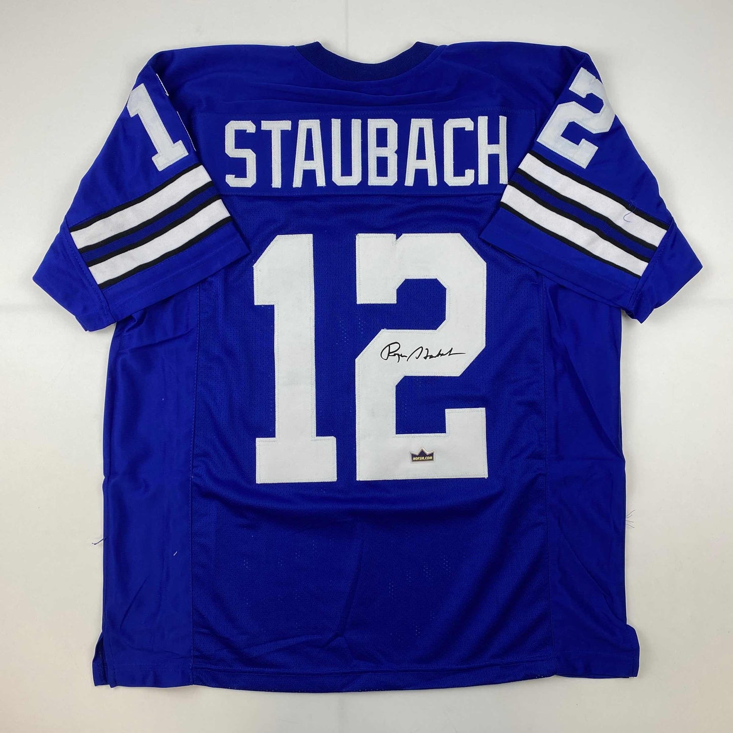 Facsimile Autographed Roger Staubach Dallas Blue Reprint Laser Auto Football Jersey Size Men's XL