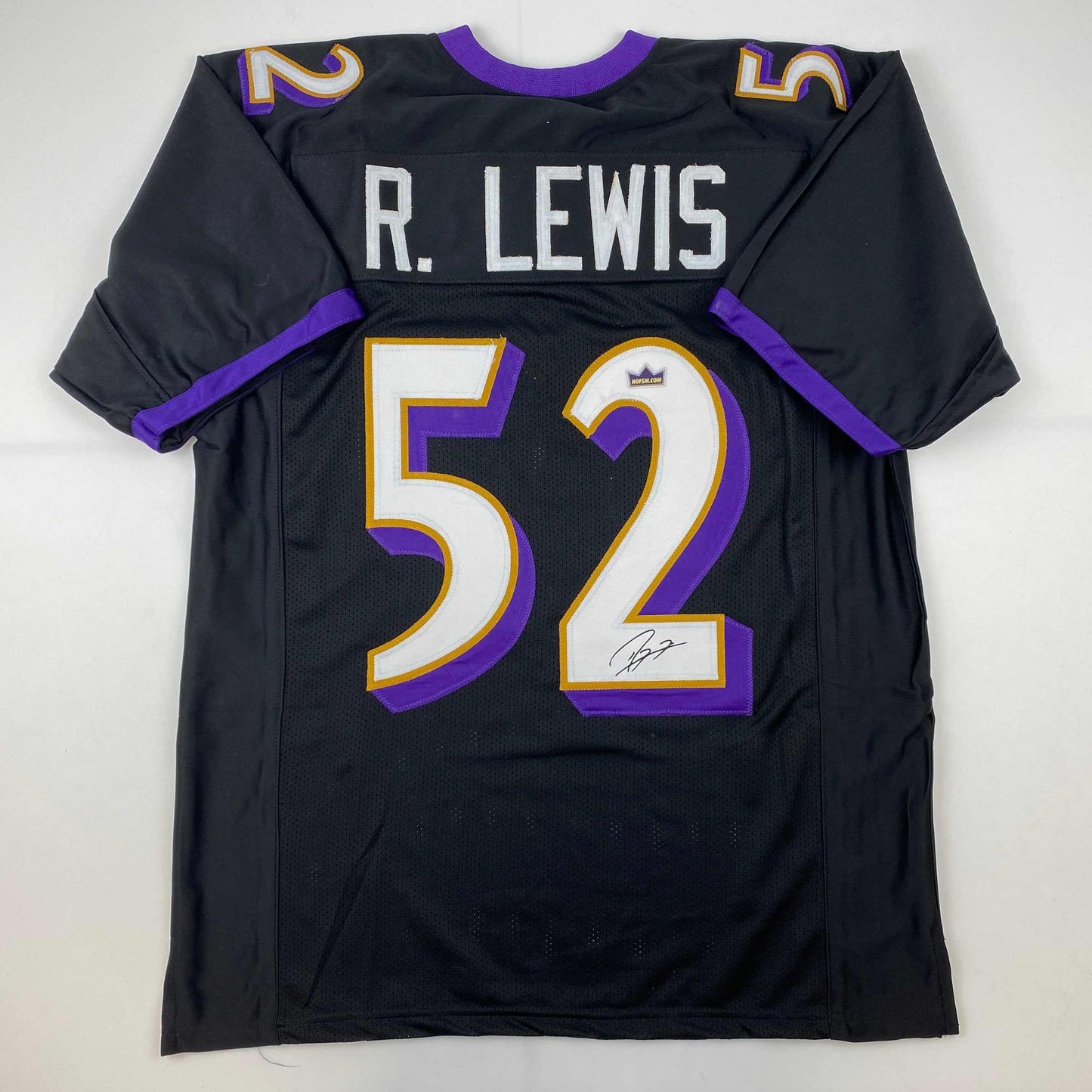 Facsimile Autographed Ray Lewis Baltimore Black Reprint Laser Auto Football Jersey Size Men's XL