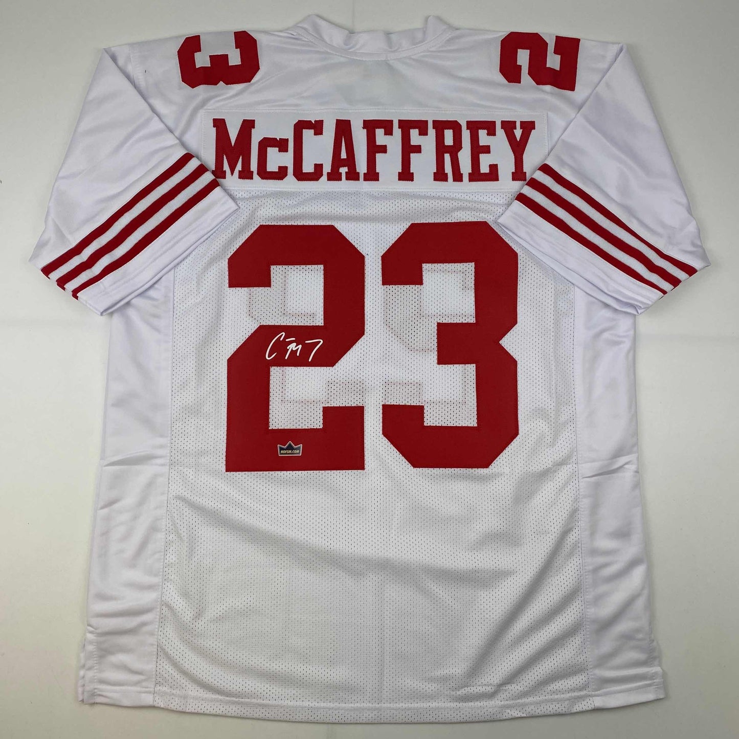 Facsimile Autographed Christian McCaffrey San Francisco White Reprint Laser Auto Football Jersey Size Men's XL
