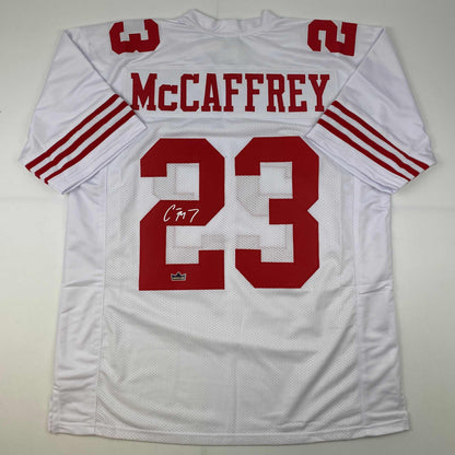 Facsimile Autographed Christian McCaffrey San Francisco White Reprint Laser Auto Football Jersey Size Men's XL