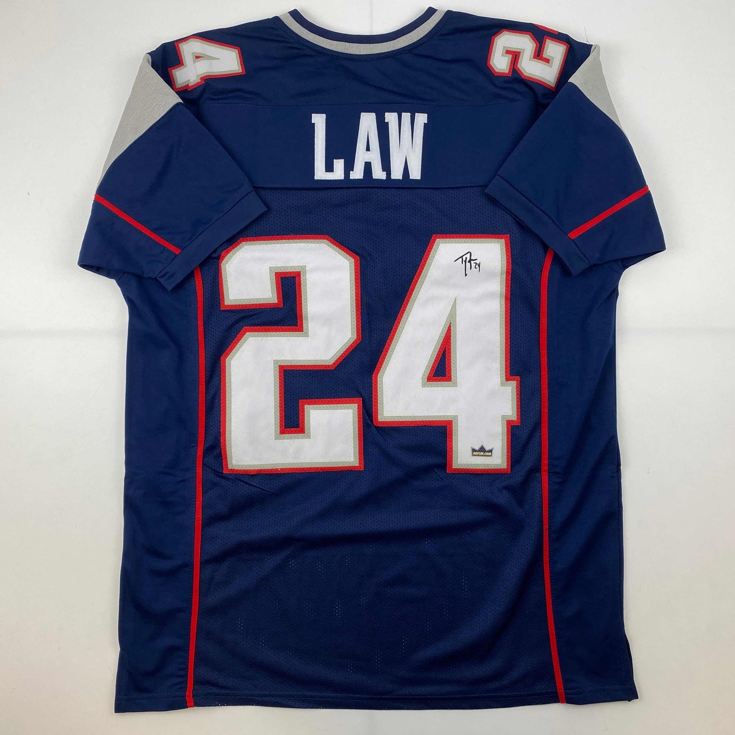 Facsimile Autographed Ty Law New England Blue Reprint Laser Auto Football Jersey Size Men's XL