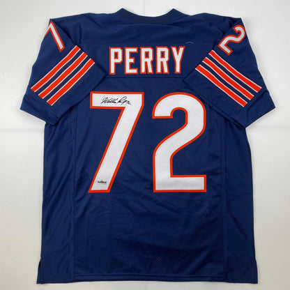 Facsimile Autographed William Perry The Refrigerator Chicago Blue Reprint Laser Auto Football Jersey Size Men's XL