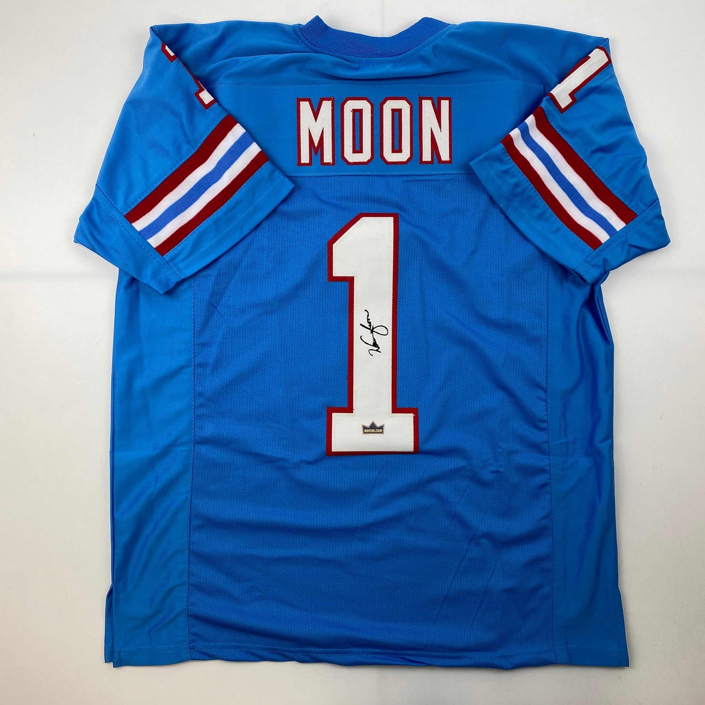 Facsimile Autographed Warren Moon Houston Blue Reprint Laser Auto Football Jersey Size Men's XL