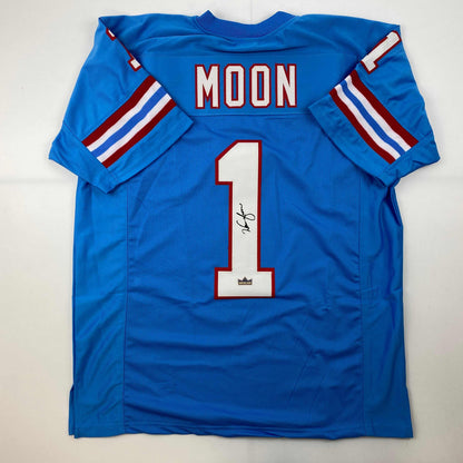 Facsimile Autographed Warren Moon Houston Blue Reprint Laser Auto Football Jersey Size Men's XL