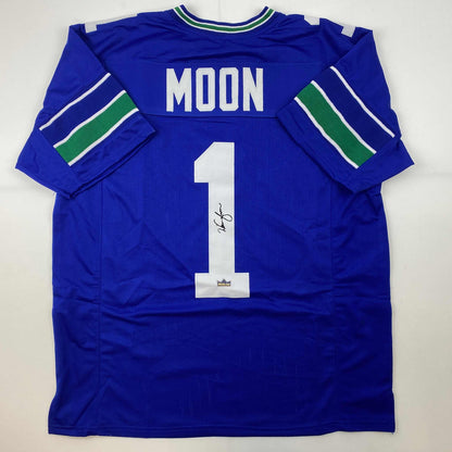 Facsimile Autographed Warren Moon Seattle Blue Reprint Laser Auto Football Jersey Size Men's XL