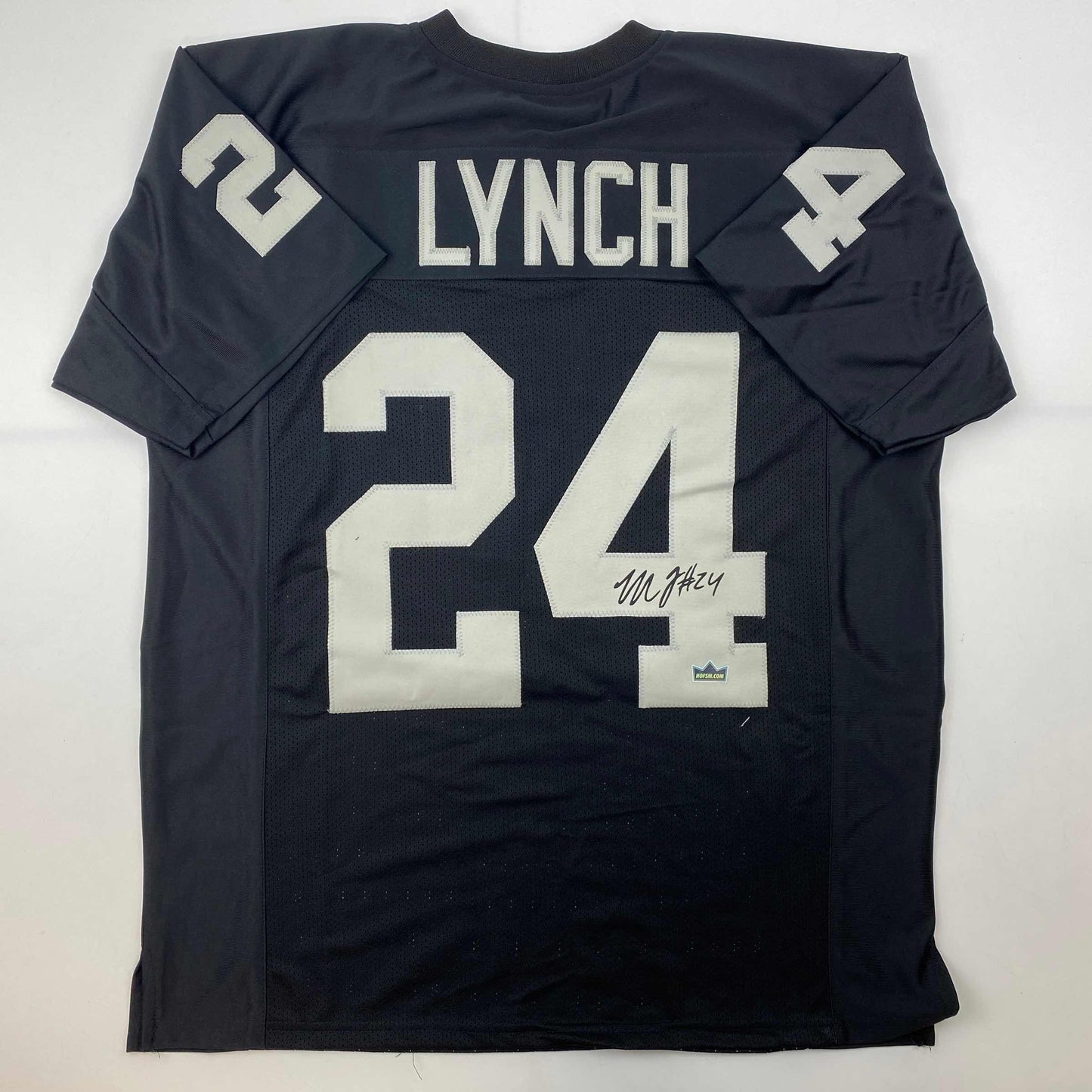 Facsimile Autographed Marshawn Lynch Oakland Las Vegas Black Reprint Laser Auto Football Jersey Size Men's XL