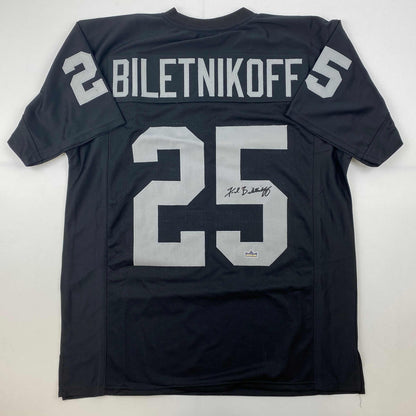 Facsimile Autographed Fred Biletnikoff Oakland Las Vegas Black Reprint Laser Auto Football Jersey Size Men's XL