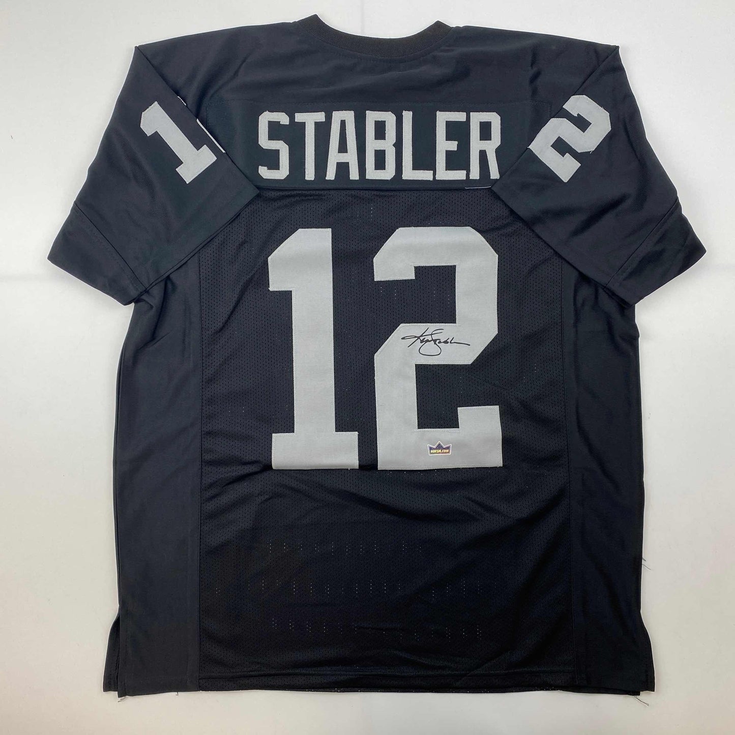 Facsimile Autographed Ken Stabler Oakland Las Vegas Black Reprint Laser Auto Football Jersey Size Men's XL