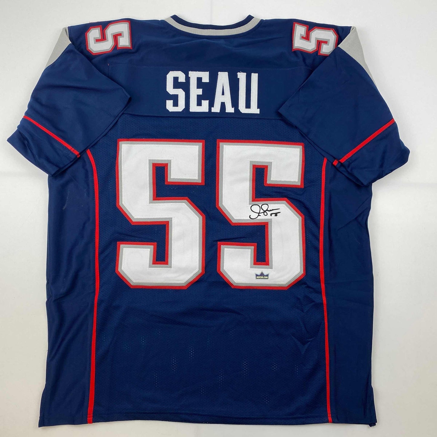 Facsimile Autographed Junior Seau New England Blue Reprint Laser Auto Football Jersey Size Men's XL