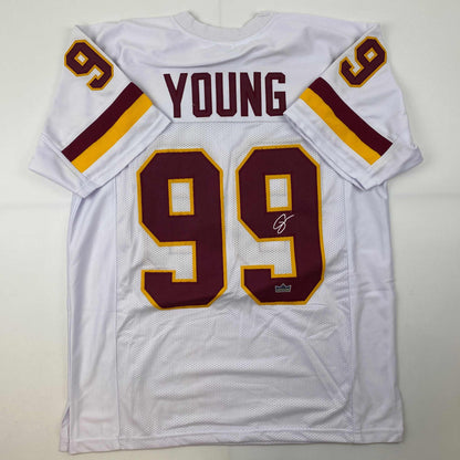 Facsimile Autographed Chase Young Washington White Reprint Laser Auto Football Jersey Size Men's XL