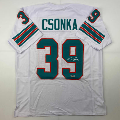 Facsimile Autographed Larry Csonka Miami White Reprint Laser Auto Football Jersey Size Men's XL
