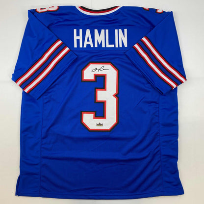 Facsimile Autographed Damar Hamlin Buffalo Blue Reprint Laser Auto Football Jersey Size Men's XL