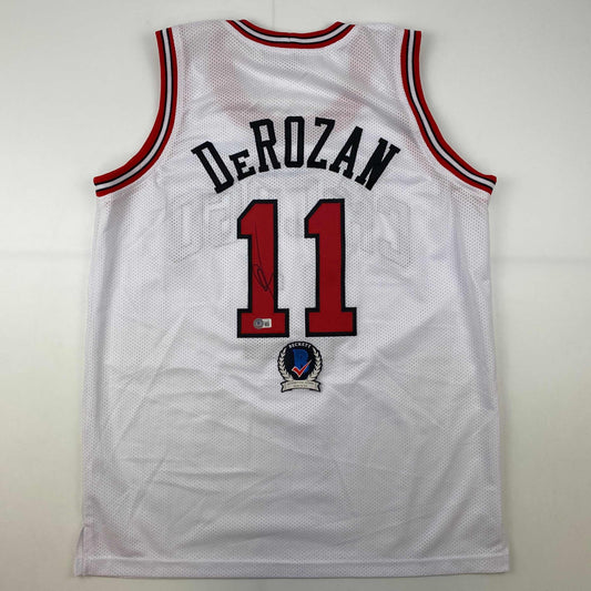 Autographed/Signed DeMar DeRozan Chicago White Basketball Jersey Beckett BAS COA