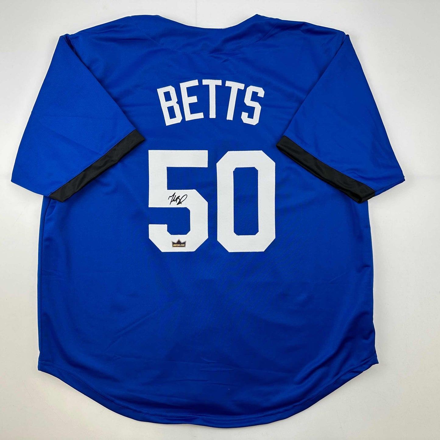 Facsimile Autographed Mookie Betts Los Angeles LA Blue Reprint Laser Auto Baseball Jersey Size Men's XL