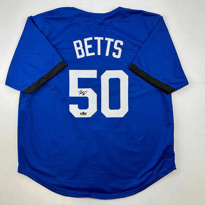 Facsimile Autographed Mookie Betts Los Angeles LA Blue Reprint Laser Auto Baseball Jersey Size Men's XL