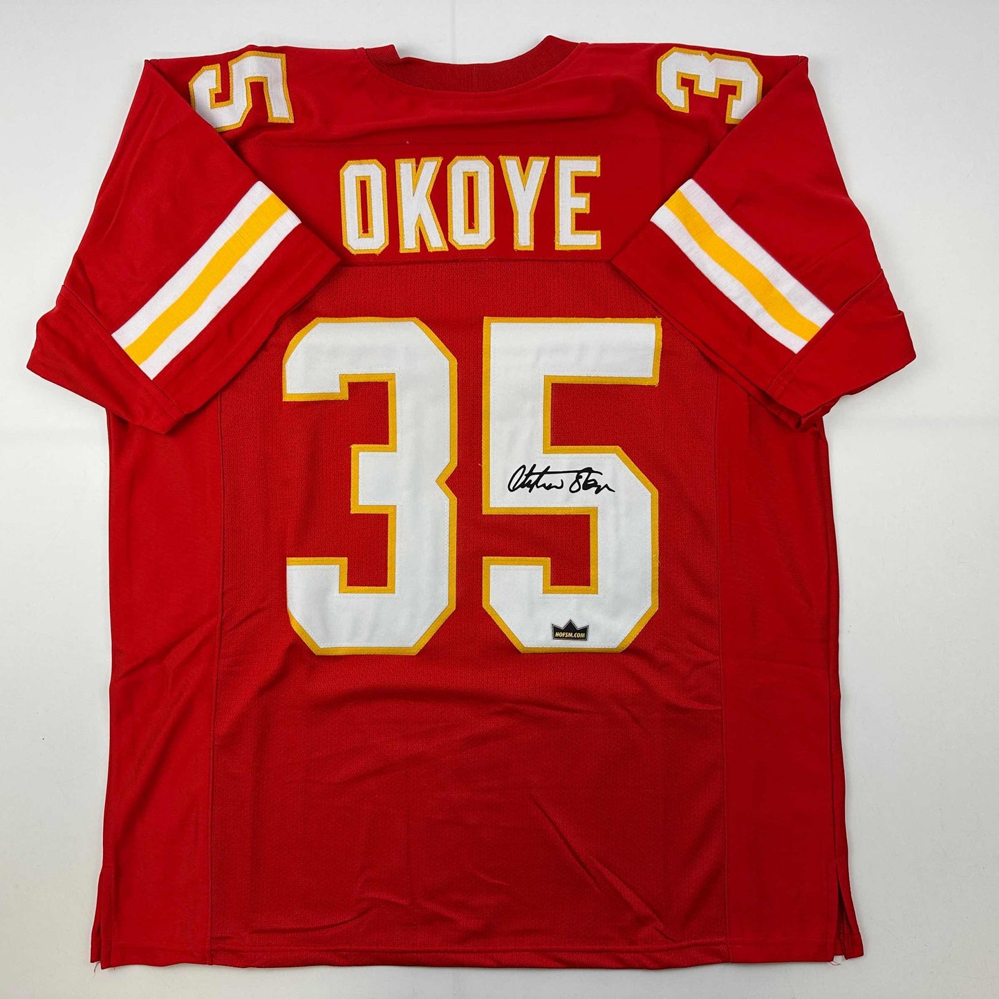 Facsimile Autographed Christian Okoye Kansas City Red Reprint Laser Auto Football Jersey Size Men's XL