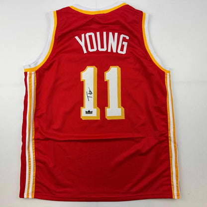 Facsimile Autographed Trae Young Atlanta Red Reprint Laser Auto Basketball Jersey Size Men's XL