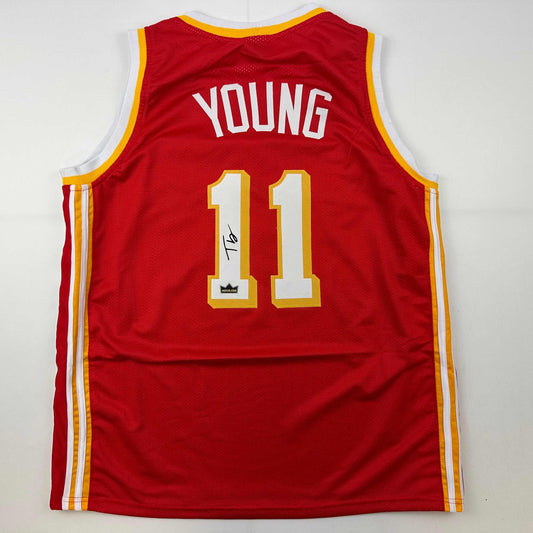 Facsimile Autographed Trae Young Atlanta Red Reprint Laser Auto Basketball Jersey Size Men's XL