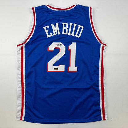 Facsimile Autographed Joel Embiid Philadelphia Blue Reprint Laser Auto Basketball Jersey Size Men's XL