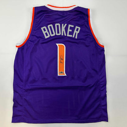 Facsimile Autographed Devin Booker Phoenix Purple Reprint Laser Auto Basketball Jersey Size Men's XL