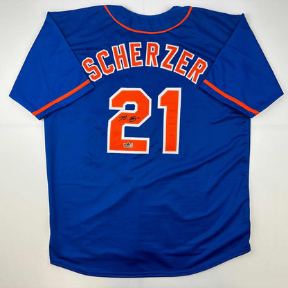 Facsimile Autographed Max Scherzer New York Blue Reprint Laser Auto Baseball Jersey Size Men's XL
