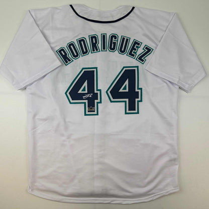 Facsimile Autographed Julio Rodriguez Seattle White Reprint Laser Auto Baseball Jersey Size Men's XL