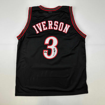 Facsimile Autographed Allen Iverson Philadelphia Black Reprint Laser Auto Basketball Jersey Size Men's XL