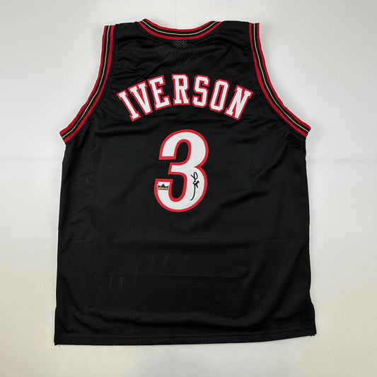 Facsimile Autographed Allen Iverson Philadelphia Black Reprint Laser Auto Basketball Jersey Size Men's XL