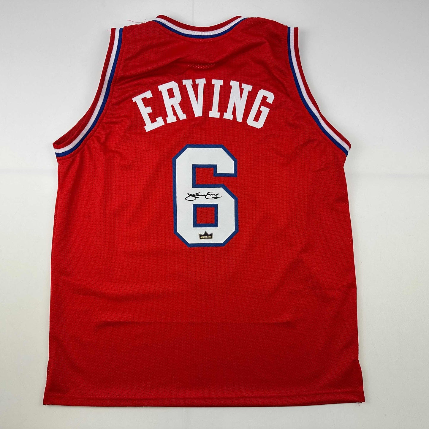 Facsimile Autographed Julius Dr. J Erving Philadelphia Red Reprint Laser Auto Basketball Jersey Size Men's XL