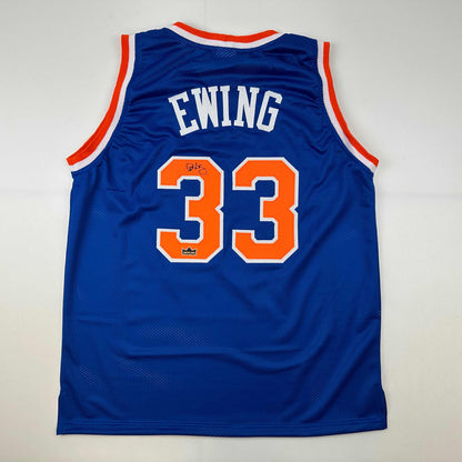 Facsimile Autographed Patrick Ewing New York Blue Reprint Laser Auto Basketball Jersey Size Men's XL
