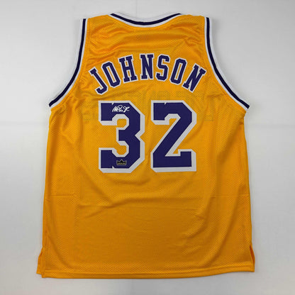 Facsimile Autographed Earvin Magic Johnson Los Angeles LA Yellow Reprint Laser Auto Basketball Jersey Size Men's XL