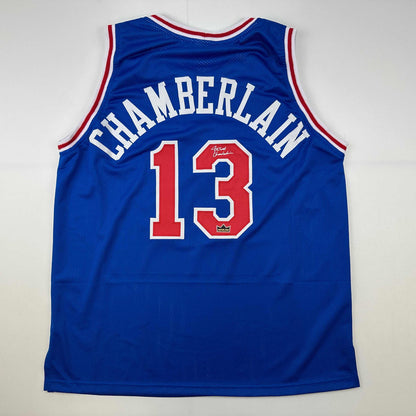 Facsimile Autographed Wilt Chamberlain Philadelphia Blue Reprint Laser Auto Basketball Jersey Size Men's XL