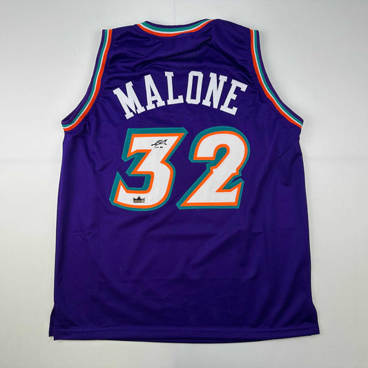 Facsimile Autographed Karl Malone Utah Purple Reprint Laser Auto Basketball Jersey Size Men's XL