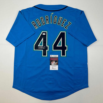 Autographed/Signed Julio Rodriguez Seattle Light Blue Baseball Jersey JSA COA