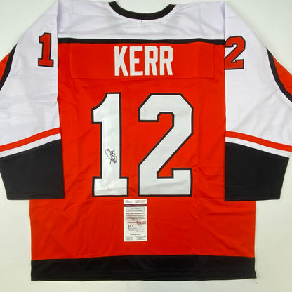 Autographed/Signed Tim Kerr Philadelphia Orange Hockey Jersey JSA COA