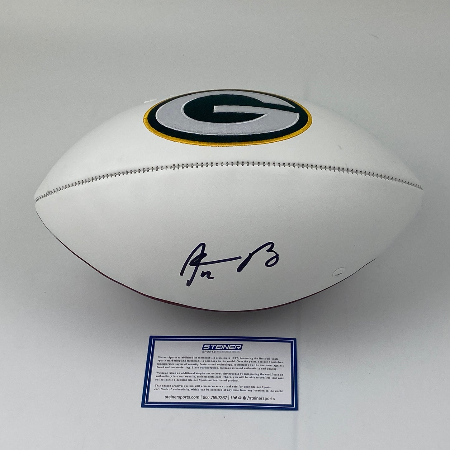 Autographed/Signed Aaron Rodgers Green Bay Packers Full Size F/S White Panel Logo Football Steiner Sports COA
