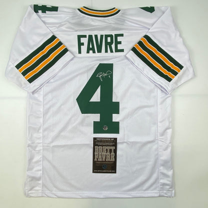Autographed/Signed Brett Favre Green Bay White Football Jersey Favre Hologram COA