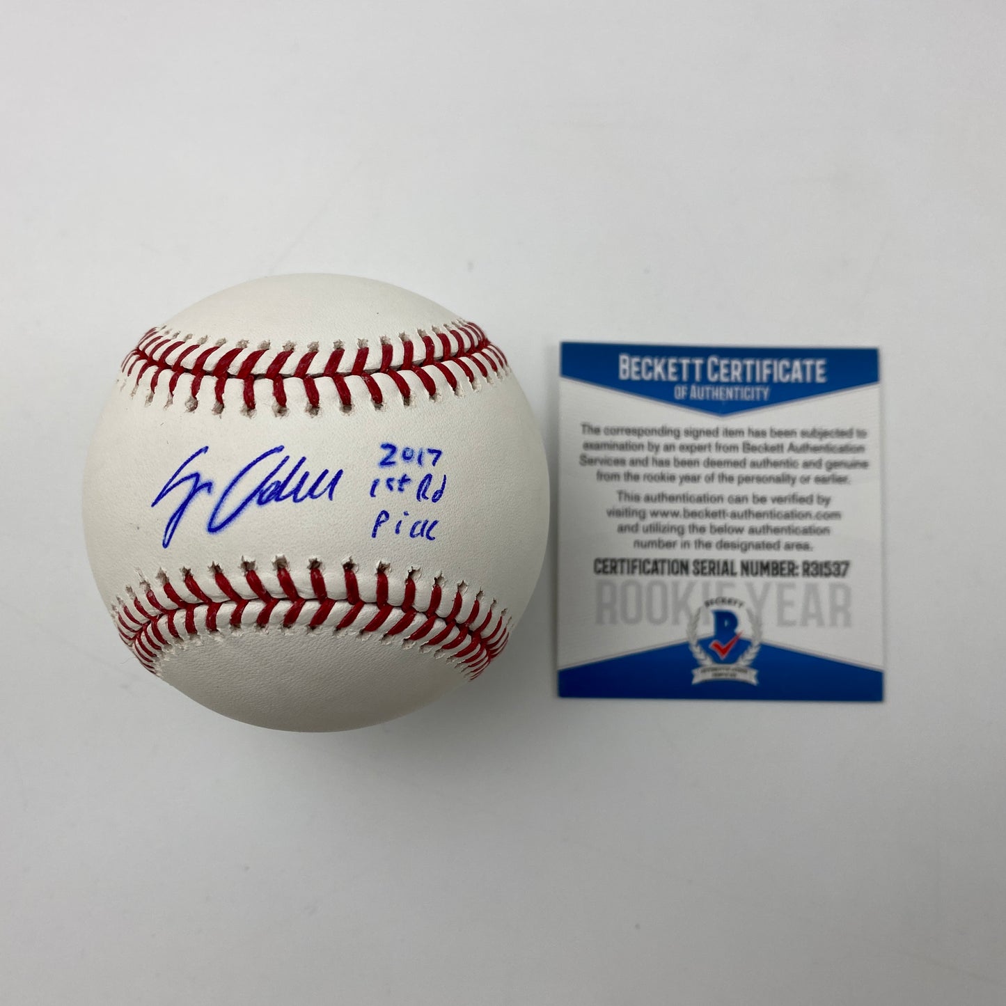 Autographed/Signed Jo Adell 2017 1st Round Pick Rawlings Official Major League Baseball ROML Beckett BAS COA Auto