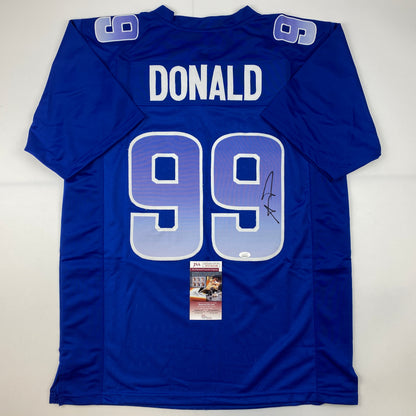 Autographed/Signed Aaron Donald Los Angeles Blue Pro Bowl Football Jersey JSA COA