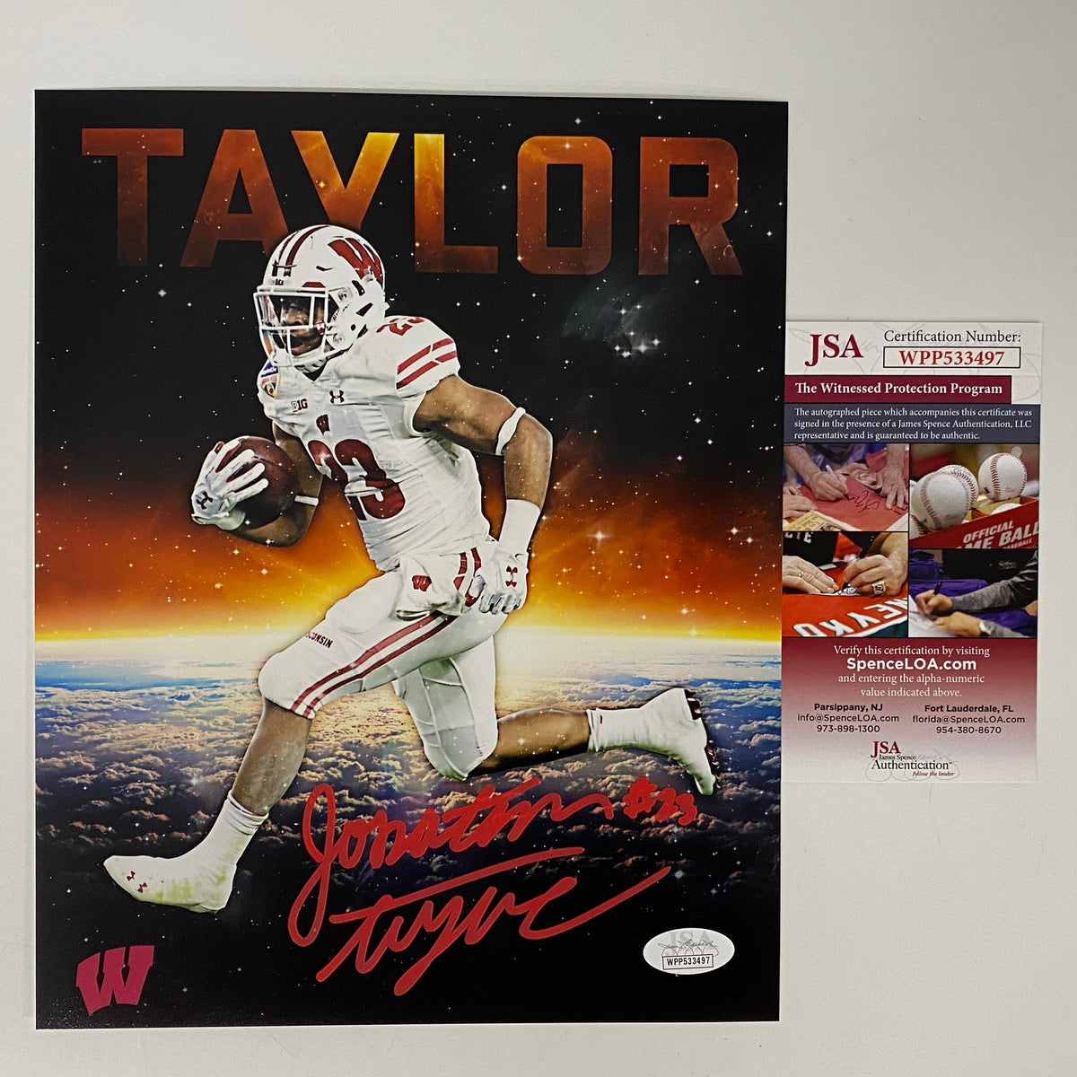 Autographed/Signed Jonathan Taylor Wisconsin Badgers 8x10 College Football Photo JSA COA #7