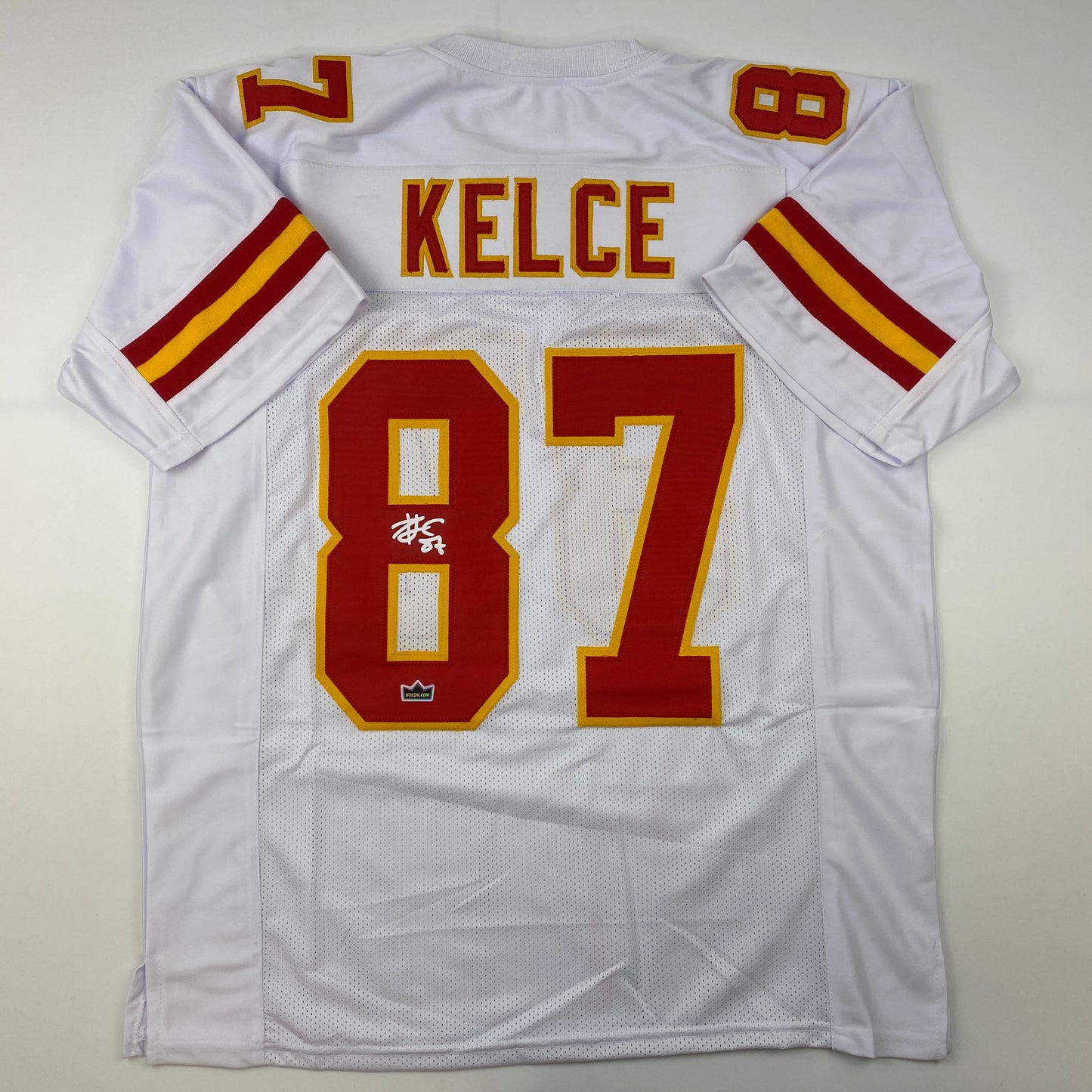 Facsimile Autographed Travis Kelce Kansas City White Reprint Laser Auto Football Jersey Size Men's XL