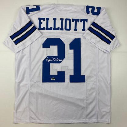 Facsimile Autographed Ezekiel Elliott Dallas White Reprint Laser Auto Football Jersey Size Men's XL